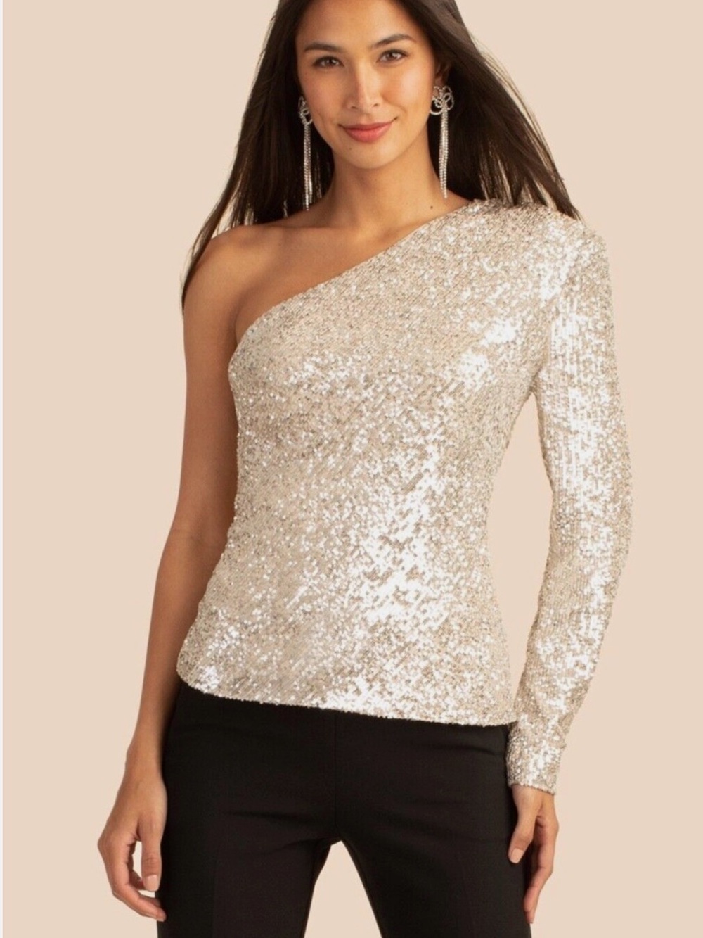 Trina Turk One-Shoulder Sequin Top in Gold